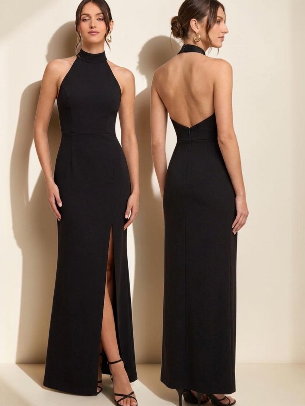 CARLA ZAMPATTI Wool Crepe Halter Column Evening Gown - Size 6